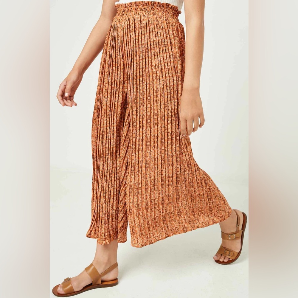 Elegant Orange Pleated Wide Leg Pants